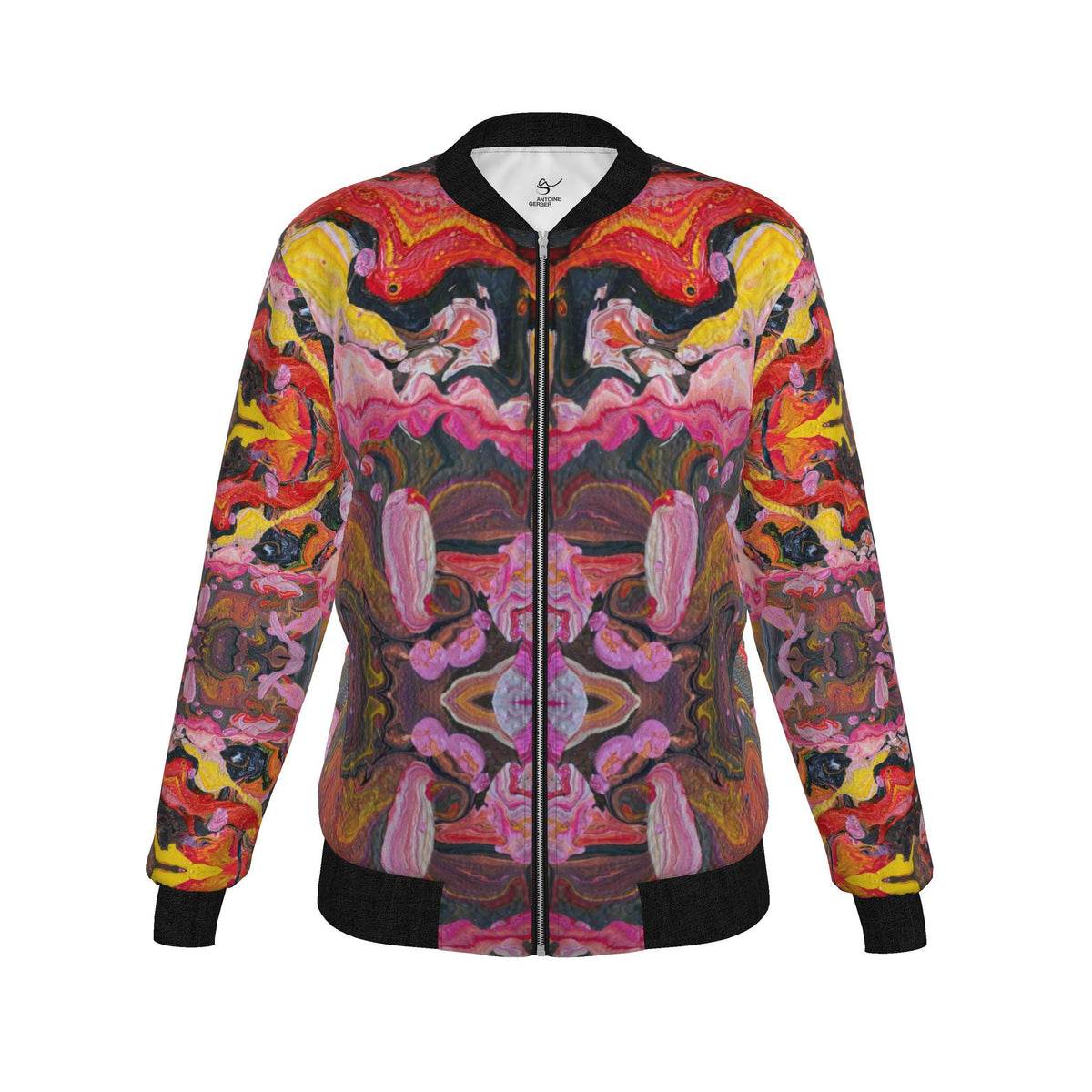 Veste bomber, motif L'OISEAU ET SON MESSAGE D'AMOUR, d'après une toile d'Antoine Gerber
