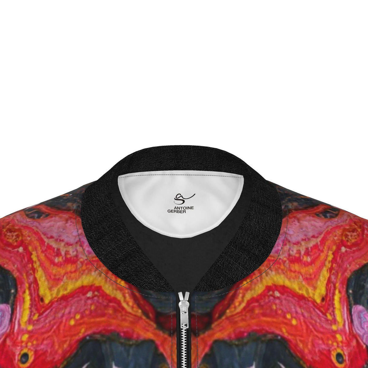 Veste bomber, motif L'OISEAU ET SON MESSAGE D'AMOUR, d'après une toile d'Antoine Gerber, vue 3