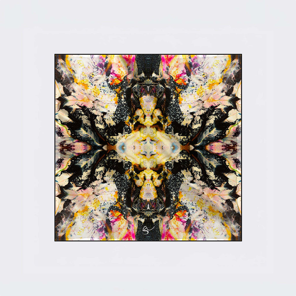 Carré en soie 90 x 90 cm, motif LES PLUMES D'ANGE, d'après une toile d'Antoine Gerber