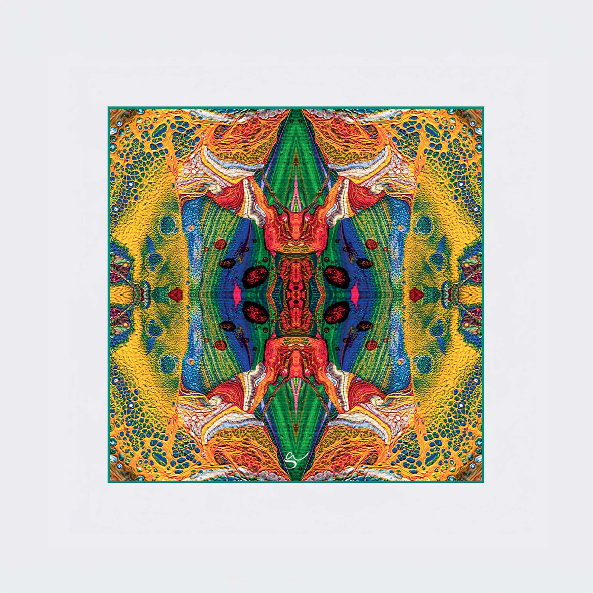 Carré en soie 55 x 55 cm, motif LE NOUVEAU MONDE, d'après une toile d'Antoine Gerber