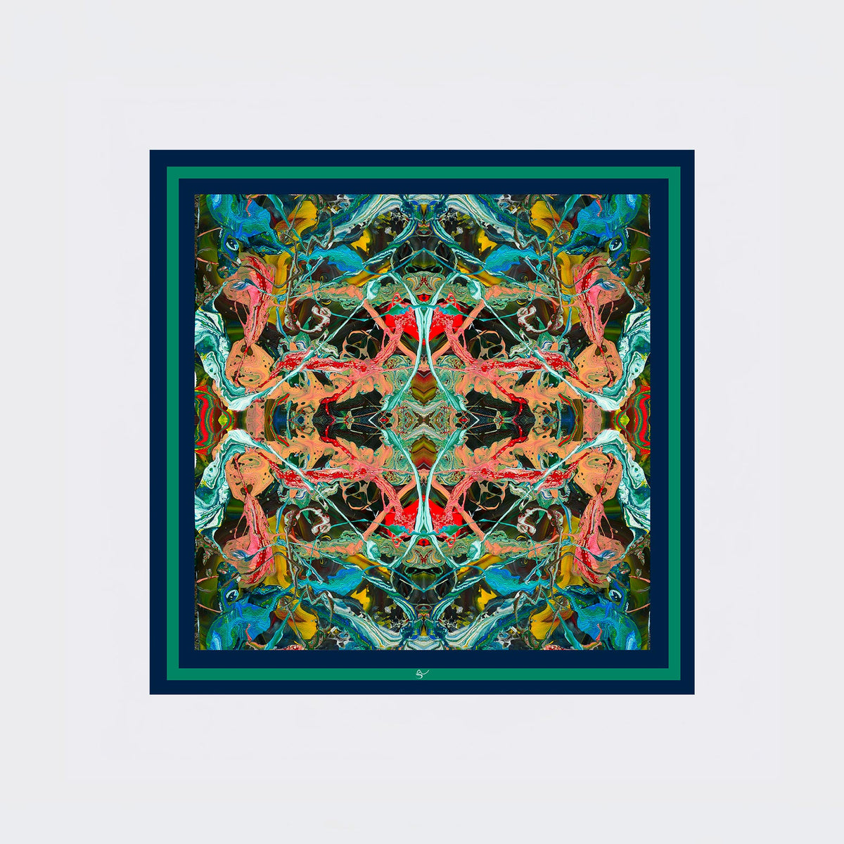 Carré en soie 90 x 90 cm, motif L'IGUANE DANS LA JUNGLE, d'après une toile d'Antoine Gerber